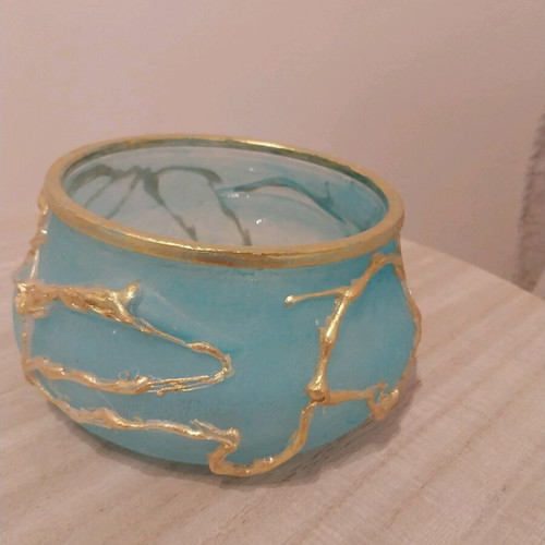 Glass bowl handmade decorated with battery light new