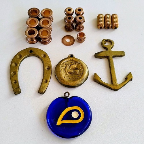 DIY Craft Materials Set with Bronze and Glass Charms, Pouch Included