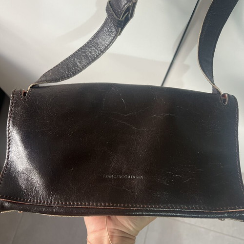 Francesco Biasia leather shoulder bag used, vintage Y2K, brown and orange suede interior