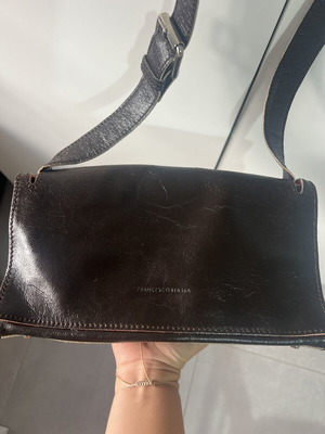 Francesco Biasia leather shoulder bag used, vintage Y2K, brown and orange suede interior