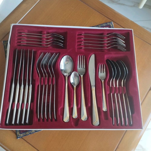 Cutlery set 30 pieces Rostfrei Germany like new with gold stripe