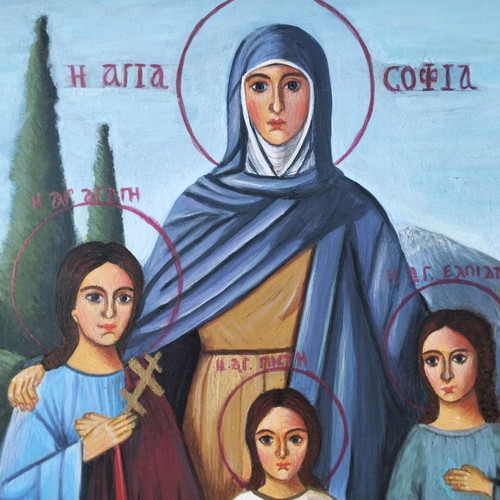 Agiosofia icon used, handmade egg tempera on wood