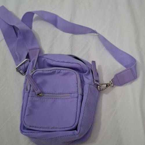 Miss Shop purple waterproof fabric crossbody bag with three pockets