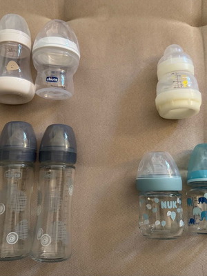 Chicco, Nuk and Mam baby bottles like new, glass and plastic