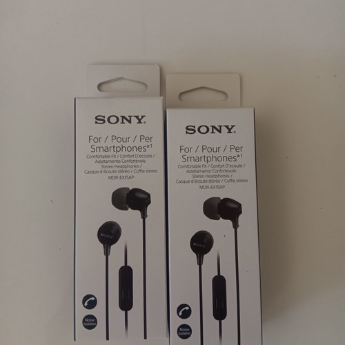 Sony MDR-EX15AP wired earbuds, black, pack of 2