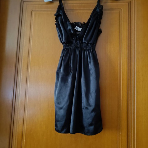 Black satin lingerie blouse Anel like new with lace detail
