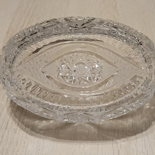 Bohemia vase and fondantière set used, carved crystal