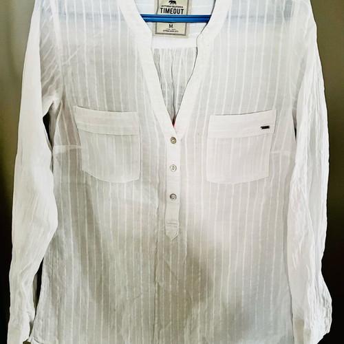 White striped Timeout blouse size M like new, 100% cotton