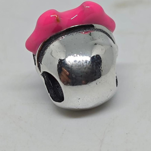 Sugar Skull Charm with Pink Hat and Crystals Silver 925 like new