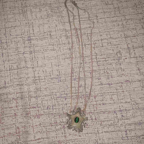 Handmade silver necklace used with double chain and green stone