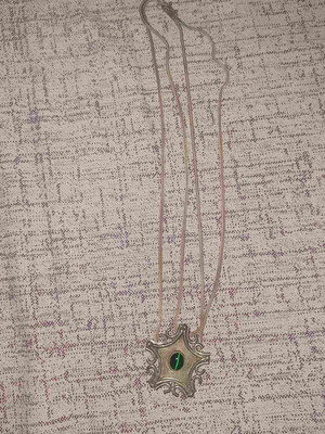 Handmade silver necklace used with double chain and green stone