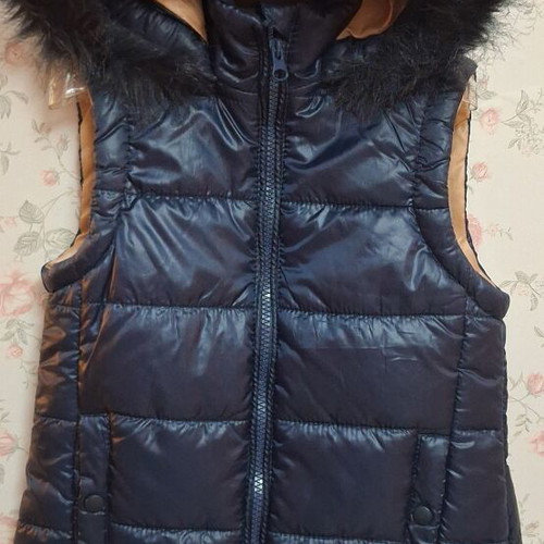 Tiffosi sleeveless vest with fur hood, blue, size 5-6 years