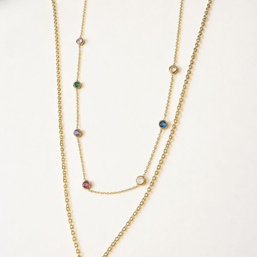 Women's stainless steel necklace with heart and multicolored rhinestones