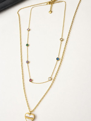 Women's stainless steel necklace with heart and multicolored rhinestones