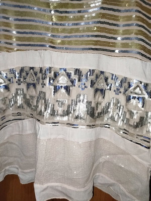 Sleeveless top used with sequins, size XL, soft pink-cream