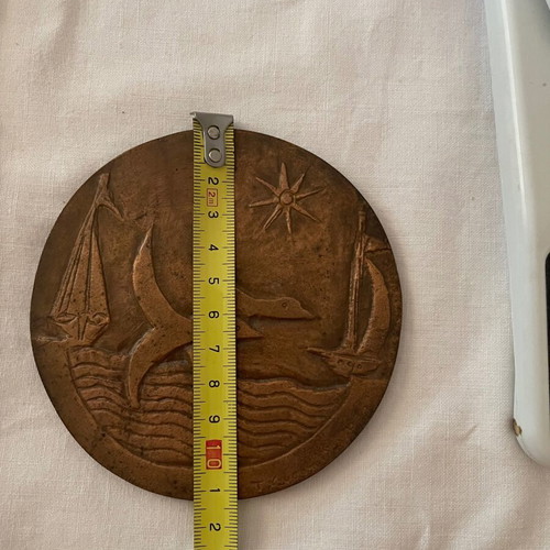 Set of 2 sculptures/large medals by Titsa Chrysokhoidi with nautical motif used