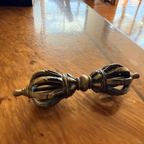 Vajra Dorje five-pronged brass ritual object, vintage