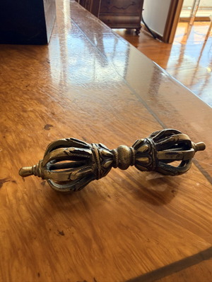 Vajra Dorje five-pronged brass ritual object, vintage