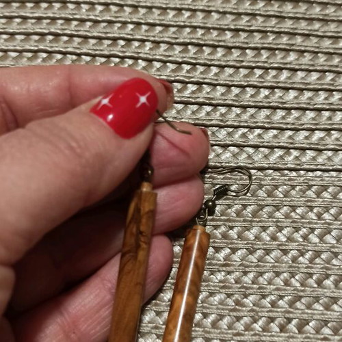 Handmade earrings made of olive wood new, brown and gold