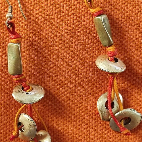 Hippie earrings made of steel with silk cord like new
