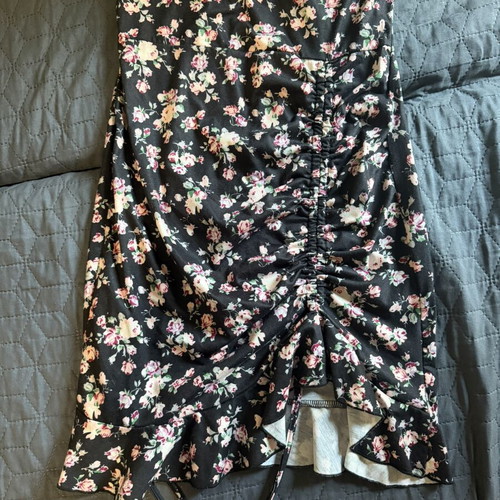 Shein mini dress with one shoulder, black floral