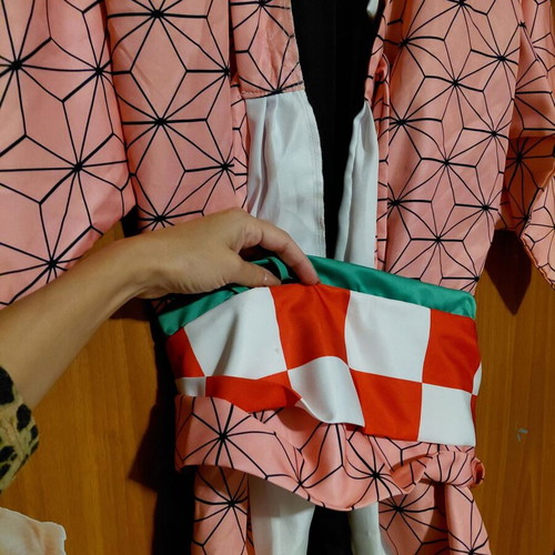 Demon Slayer Nezuko Cosplay Costume like new, pink kimono with obi belt