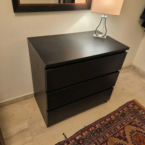 Entry furniture or buffet with 3 drawers used, height 77.5 cm, width 80 cm, depth 48 cm
