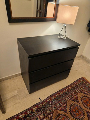 Entry furniture or buffet with 3 drawers used, height 77.5 cm, width 80 cm, depth 48 cm