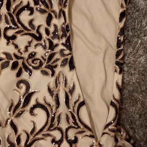 Goddiva Long Evening Dress New With Sequins Black Beige