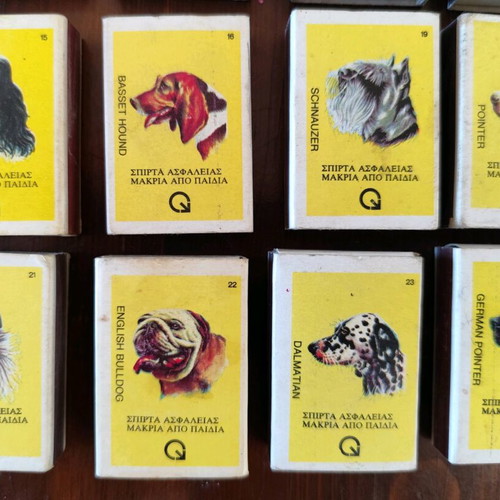Greek matches like new, set of 16 with dog breeds