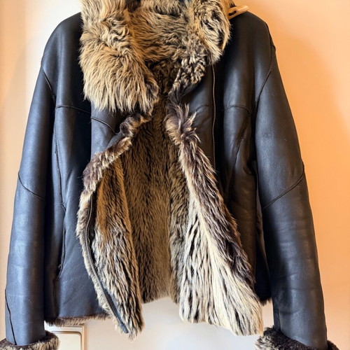 Shearling women's leather mouton jacket used, black, size L
