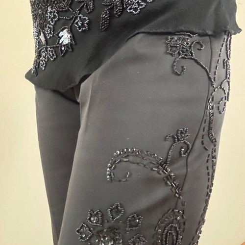 Warehouse black satin evening pants with embroidery and strass like new