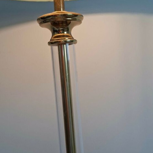 Table lamp used, 1960s plexiglass with fabric shade Hollywood Regency style