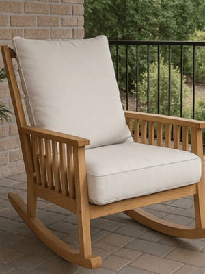 Mandal rocking chair like new, acacia wood with cushions