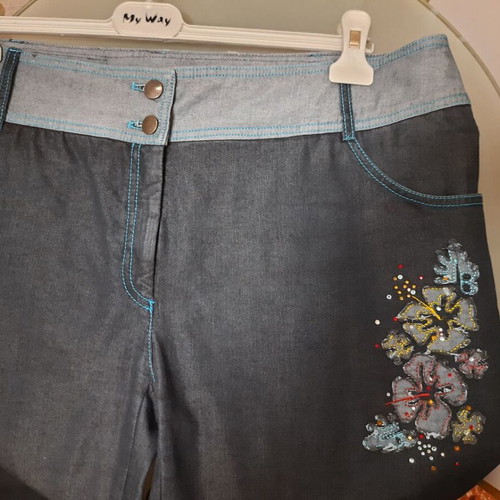 Arte Maxima women's summer jeans like new, blue-gray with embroidery, size XXL-5XL