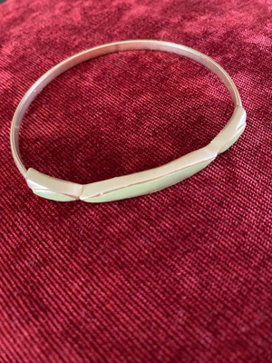 Bracelet-handcuff metal bronze with green enamel, like new