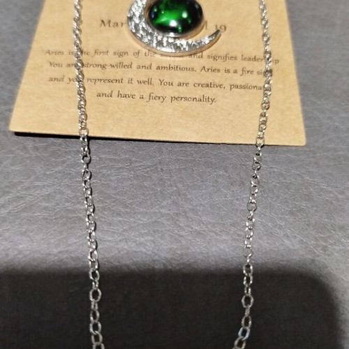 Aries zodiac pendant new, green and silver