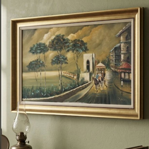 Painting panoramic landscape with horse carriage, like new