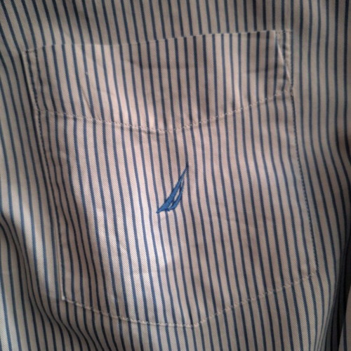 Nautica men's striped shirt used, long sleeve white with blue stripes