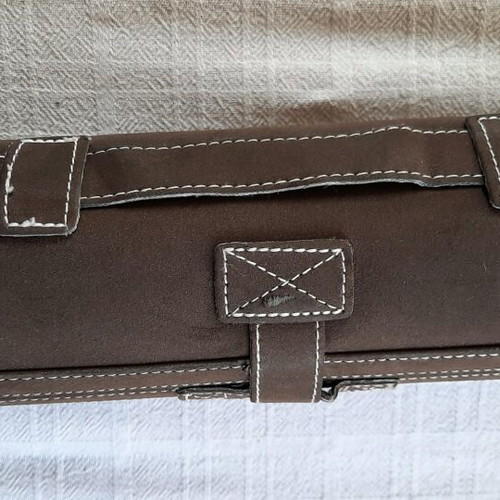 Leather travel case new for shoe polishing brown