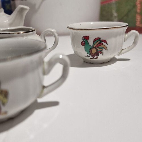 Vintage Mini Porcelain Children's Tea Set used, 8 pieces with animals