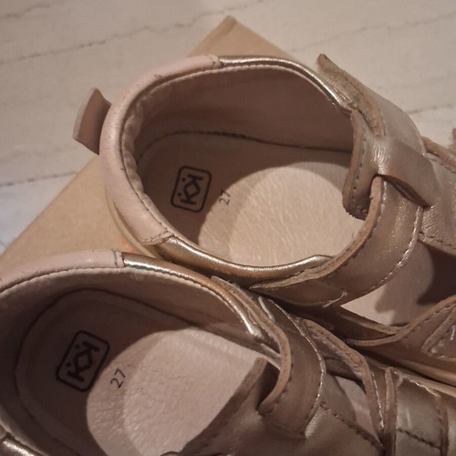 Girls' sandals size 27 like new, leather, pink and gold