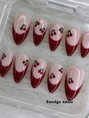 Cherry French press on nails set new 10 pieces