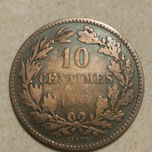 Luxembourg coin used, 10 centimes 1854, copper
