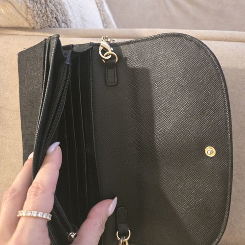 DKNY wallet and clutch used, black with shoulder chain
