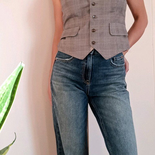 Benetton checked vest like new, size S, grey