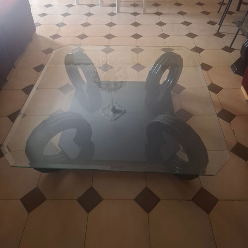 Octagonal coffee table with glass top