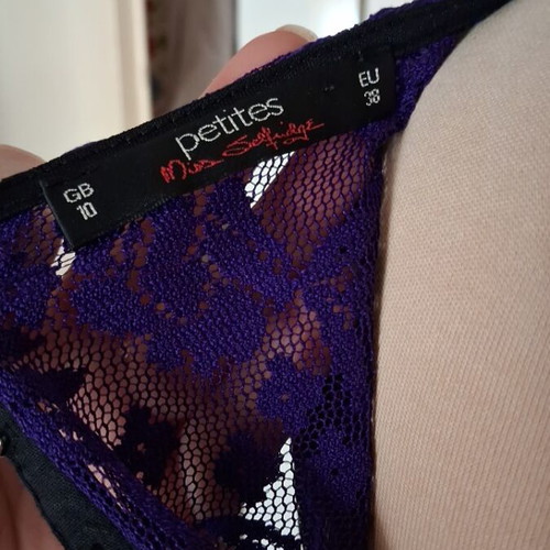 Miss Selfridge short purple dress with lace overlay