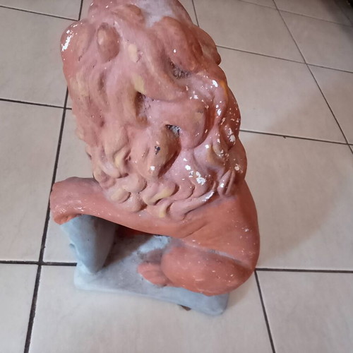 Lion statue made of white terracotta, handmade, 1998