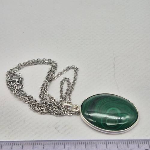 Malachite Crystal Oval Shaped Silver 925 Necklace new